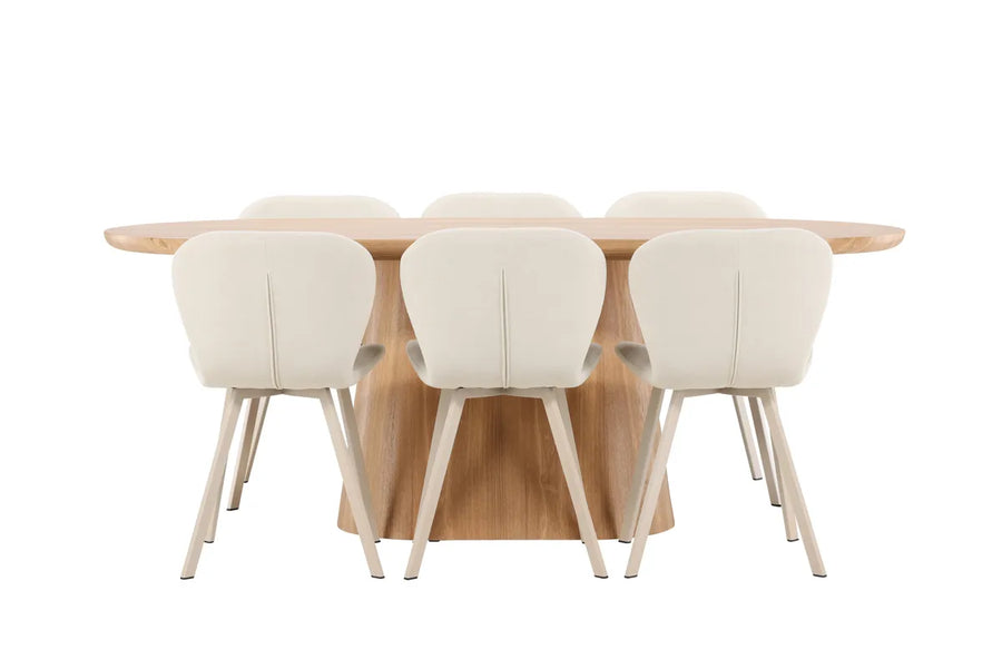 Spisegruppe oval 200 x 90 2-pakk – natur og beige