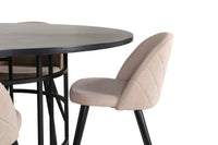 Spisebord rundt ⌀140 – svart + spisestol 2-pakk – beige