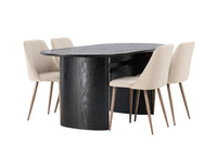 Spisegruppe Isolde 2-pakk + Ovalt 180 x 90 – beige og svart