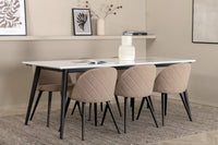 Spisegruppe Jimmy & Velvet rektangulær 195 x 90 + spisestol 2-pakk – hvit og beige