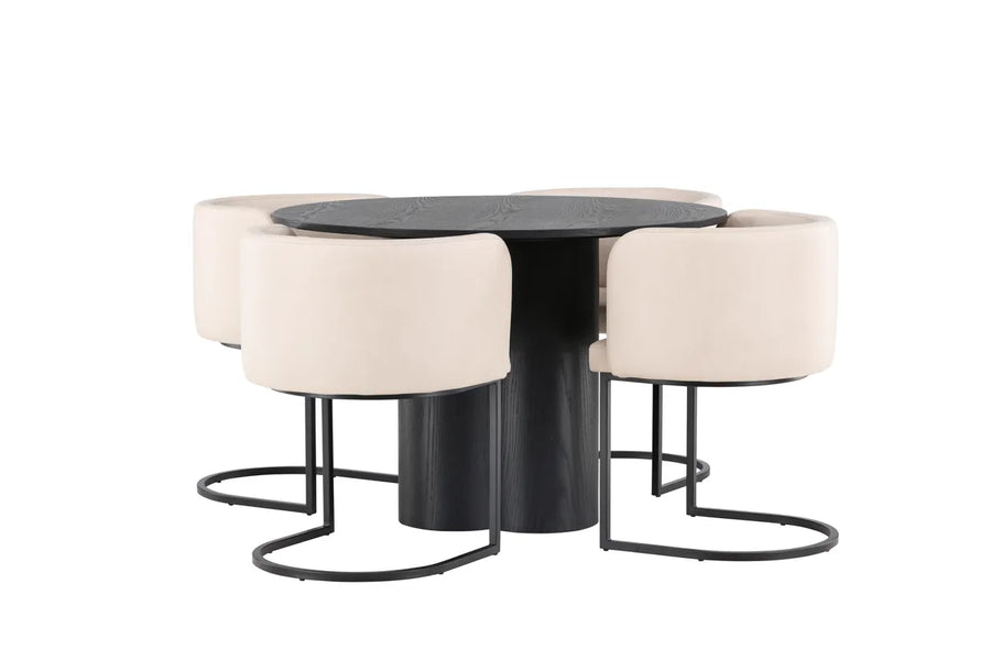 Spisegruppe Olivia Simrishamn Rund ⌀110 – svart og beige