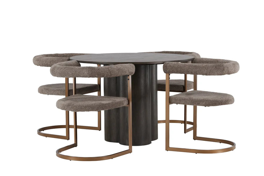 Spisegruppe Olivia & Morning Rund ⌀110 + 2-pakk spisestol – mokka og brun