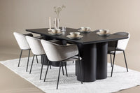 Spisestol Evelina & Olivia 2-pakk + Rektangulært spisebord 210 x 100 – grå og svart
