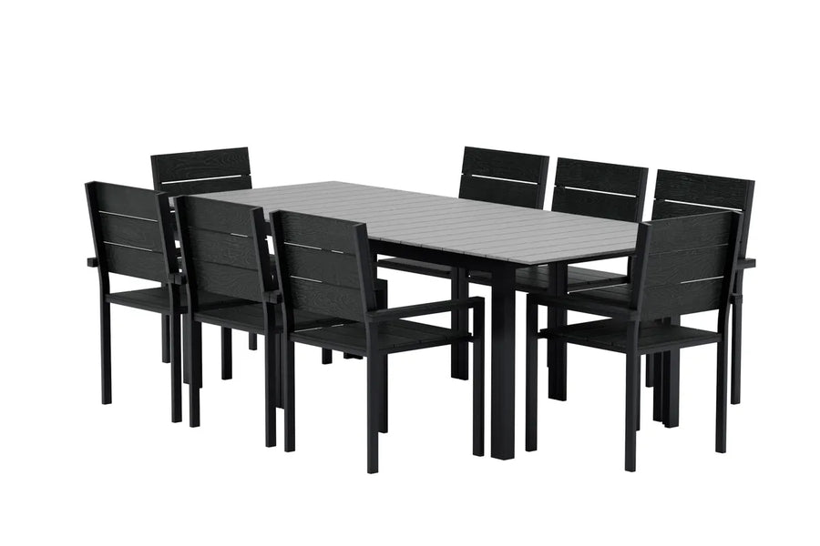 Spisegruppe Levels rektangulær 229 × 100 + spisestol 2-pakk – svart