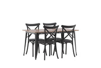 Spisestol Crosett & Tempe 2-pakk + Spisebord rektangulært 140 x 80 – svart og valnøtt