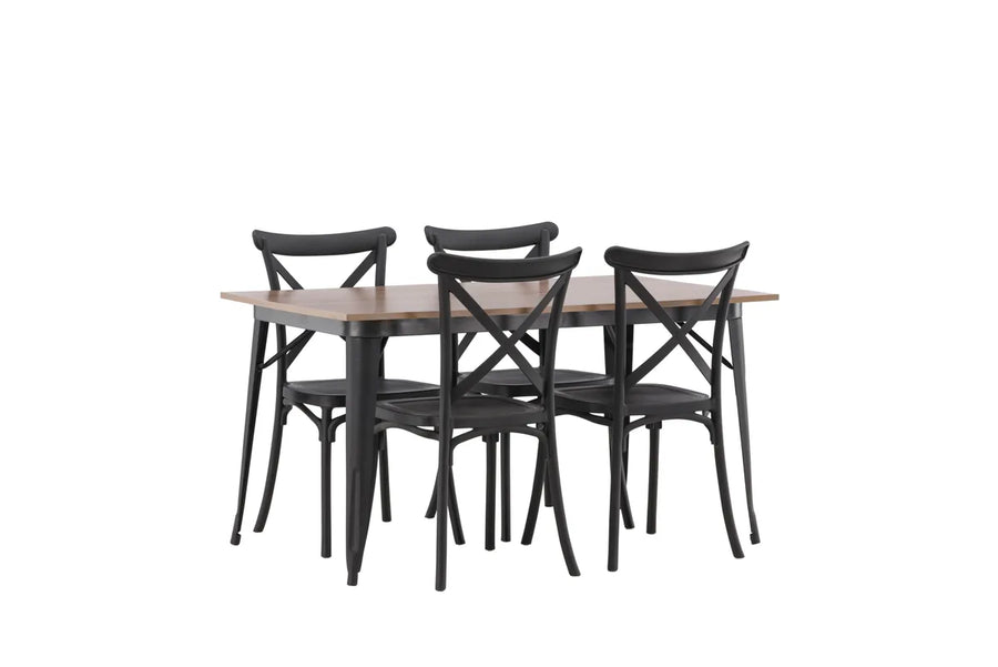 Spisestol Crosett & Tempe 2-pakk + Spisebord rektangulært 140 x 80 – svart og valnøtt