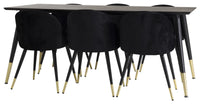 Spisegruppe Dipp & Velvet 180 x 90 + 2-pakk spisestol – svart