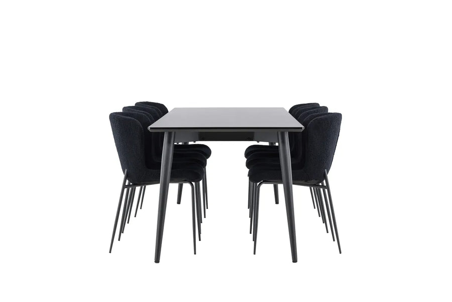 Spisestol Modesto & Ellis 2-pakk + Rektangulært spisebord 230 x 85 – svart