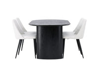 Spisebord ovalt 180 x 90 + 2-pakk spisestol – svart og hvit