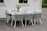 Spisegruppe Virya 200 × 100 + spisestol 2-pakk – hvit og grå