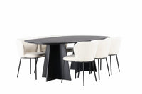 Spisegruppe Bootcut & Edina oval 230 x 115 + spisestol 2-pakk – svart og hvit