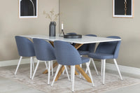 Spisestol Velvet & Piazza 2-pakk blå + Rektangulært spisebord 180 x 90 – blå og hvit