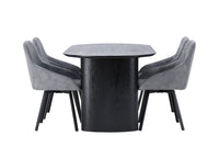 Spisestol Rosie & Isolde 2-pakk + Ovalt spisebord 180 x 90 – grå og svart
