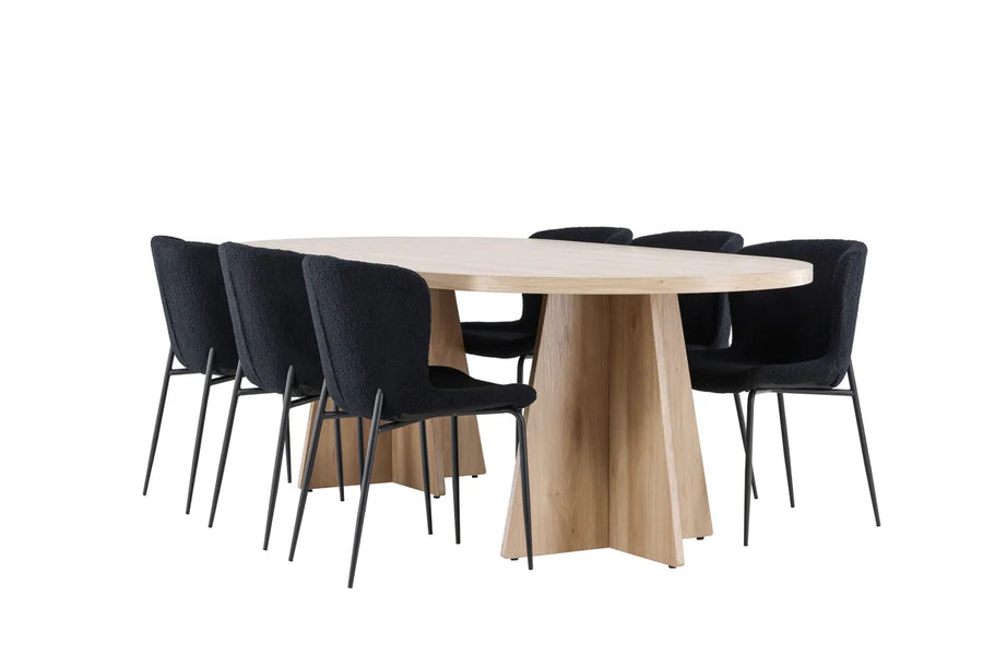 Spisegruppe Bootcut & Modesto oval 230 x 115 2-pakk – natur og svart