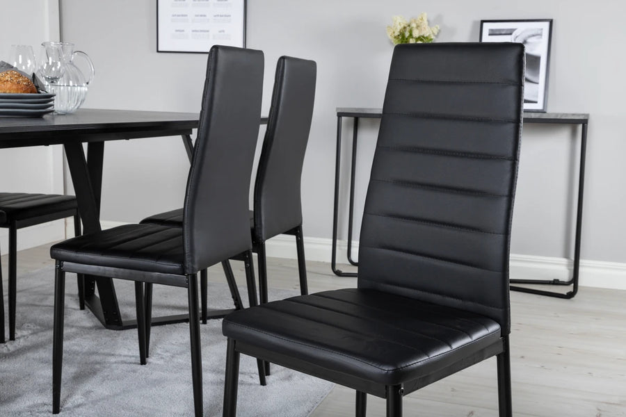 Spisestol Slim & Marina 2-pakk + rektangulært spisebord 180 x 90 – svart