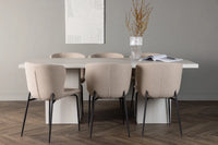 Spisestol Modesto & Olga 2-pakk + Spisebord rektangulært 200 x 90 – beige og hvit