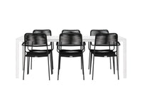 Spisestol Lindos & Break 2-pakk – svart + Rektangulært spisebord 205 x 90 – hvit