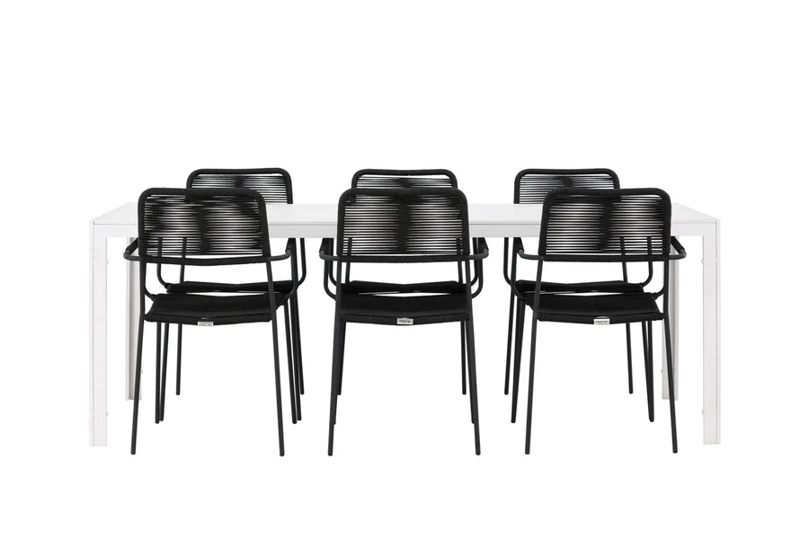 Spisestol Lindos & Break 2-pakk – svart + Rektangulært spisebord 205 x 90 – hvit