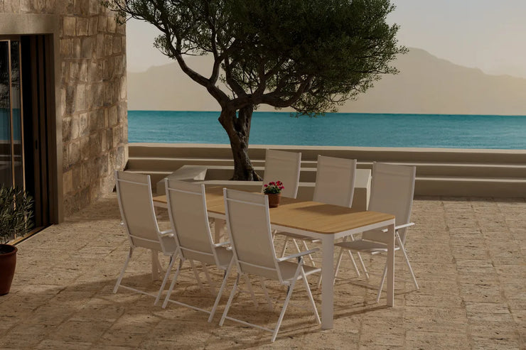 Rektangulært spisebord Etna & Levanzo 210 x 90 + posisjonsstol 2-pakk – beige