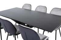 Spisestol Emma & Piazza 2-pakk + Rektangulært spisebord 180 x 90 – grå og svart