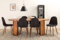Spisegruppe Bianca & Polar Oval 200 x 90 + spisestol 2-pakk – valnøtt og svart