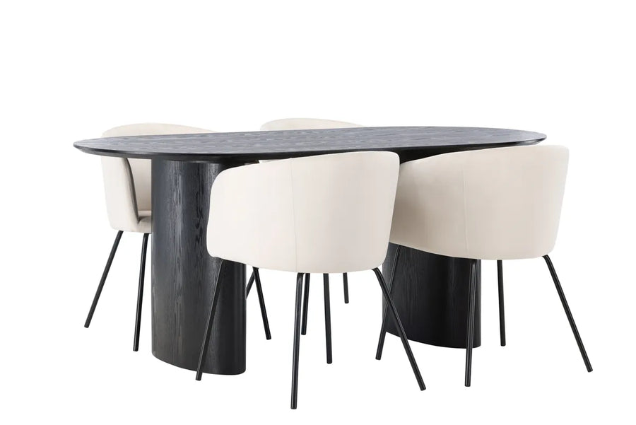 Spisegruppe Berit & Isolde + Ovalt 180 x 90 – beige og svart