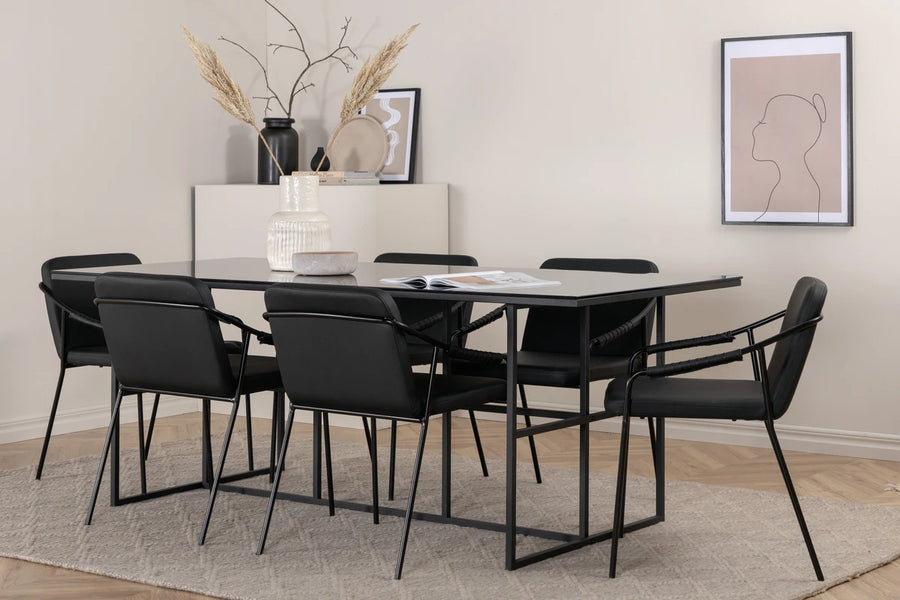 Spisestol 2-pakk + Rektangulært spisebord 200 x 90 – svart