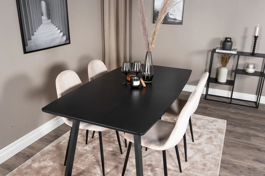 Spisestol Polar & Inca 2-pakk – beige + Rektangulært spisebord 160 x 85 – svart