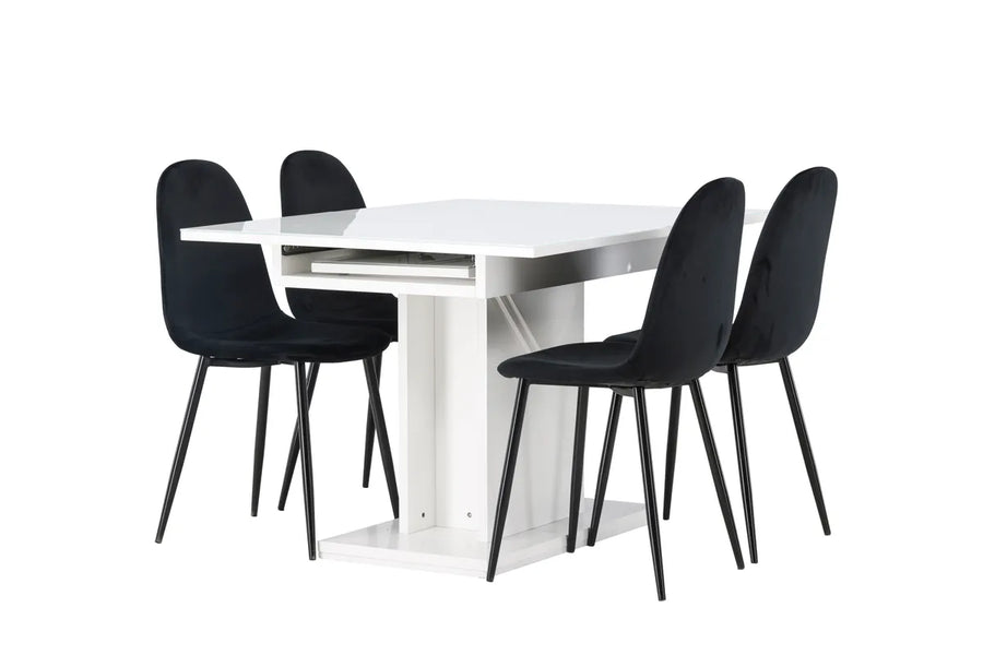 Spisestol Polar & Pluto 2-pakk – svart + Rektangulært spisebord 120 x 90 – hvit