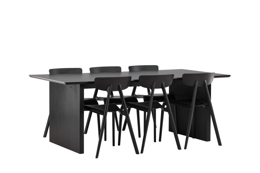 Spisestol Ursholmen & Vail 2-pakk + Rektangulært spisebord 200 × 100 – svart