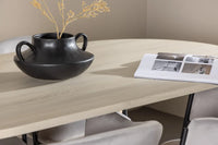 Spisestol Evelina & Andy 2-pakk + Spisebord ovalt 180 x 90 – grå og hvitvasket