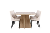 Spisegruppe oval 230 x 115 + 2-pakk spisestoler – natur og beige