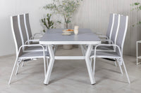 Spisebord Virya & Copacabana 200 × 100 + reclinerstol 2-pakk – hvit og grå