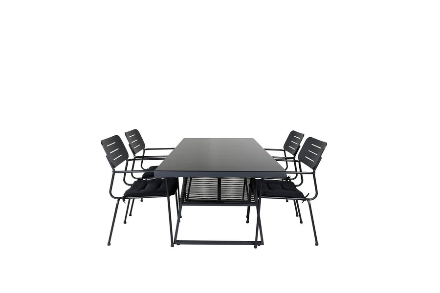 Spisestol Nicke & Dallas 2-pakk + Rektangulært spisebord 193 x 90 – svart