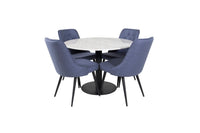 Spisebord Estelle & Velvet Deluxe rundt ⌀106 + spisestol 2-pakk – hvit og blå