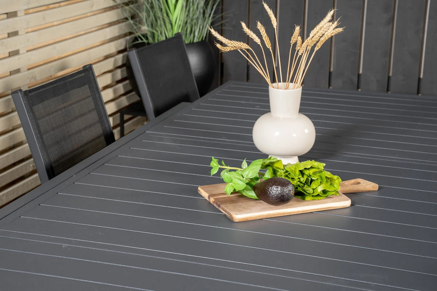 Spisestol Parma & Marbella 2-pakk + Rektangulært spisebord 160 x 100 – svart