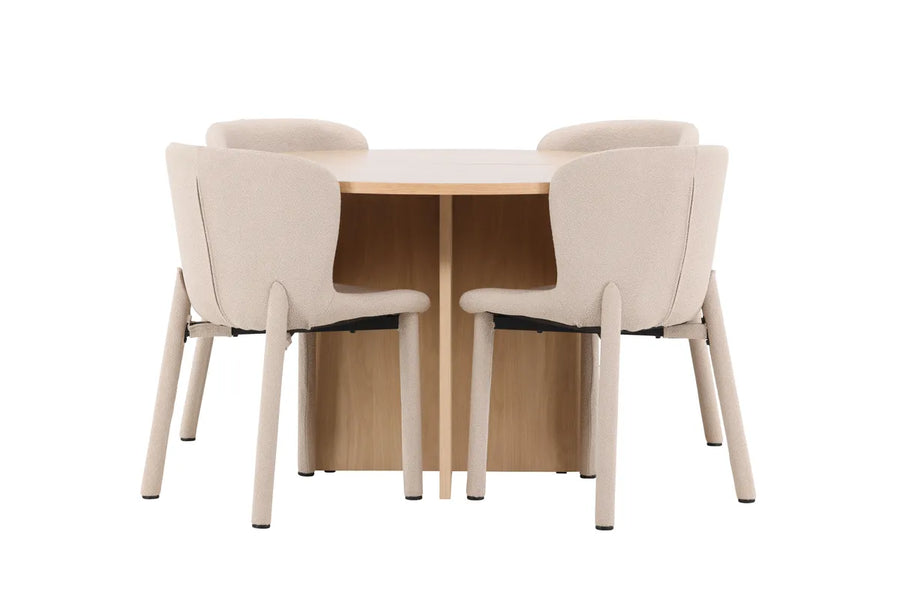 Spisegruppe Strada & Astoria ⌀120 2-pakk – whitewash og beige