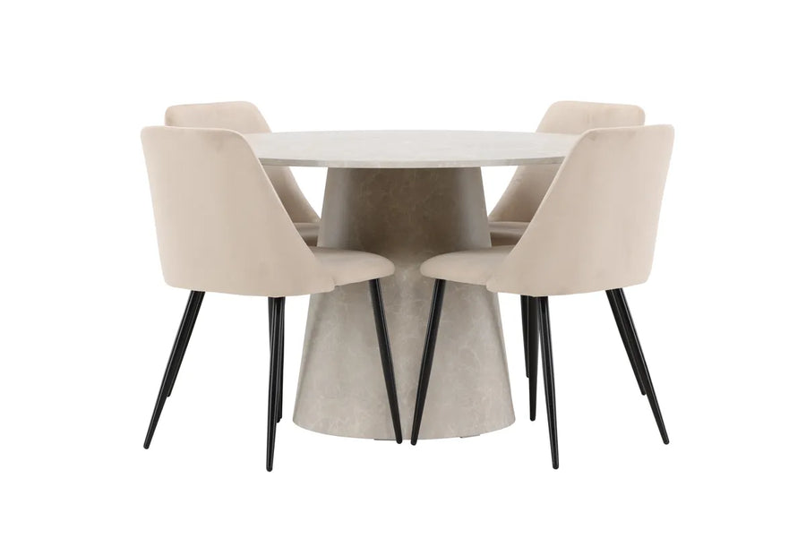 Spisegruppe rund ⌀120 med 2-pakk spisestoler – beige