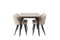 Spisestol Velvet & Tempe 2-pakk + rektangulært spisebord 140 x 80 – beige og valnøtt