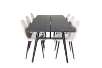 Spisegruppe Sleek & Polar 195 x 95 + spisestol 2-pakk – svart og beige
