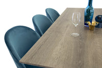 Spisegruppe Velvet & Marina 2-pakk spisestol + rektangulært spisebord 180 x 90 – blå og natur