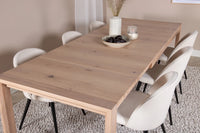 Spisebord 170 x 95 + spisestol 2-pakk – hvitvasket og krem