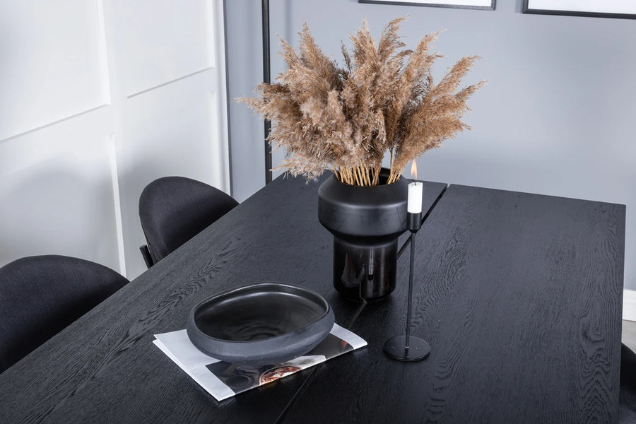 Spisegruppe Sleek & Vault 195 x 95 + spisestoler 2-pakk – svart