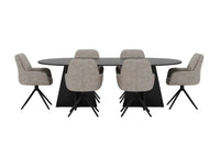 Spisegruppe oval Bootcut & Manchi 230 x 115 + spisestol 2-pakk – svart og brun