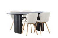 Spisegruppe oval 180 x 90 + spisestol 2-pakk – svart og beige