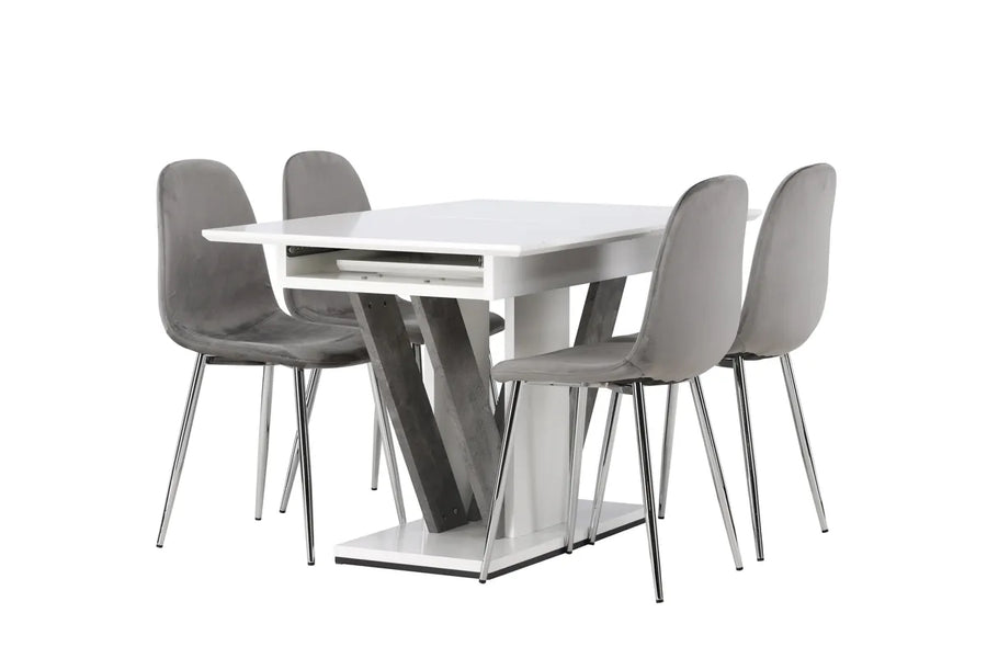 Spisegruppe 120 x 80 + spisestol 2-pakk – hvit og lys grå