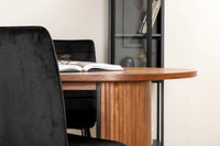 Spisegruppe oval 200 x 90 + spisestol 2-pakk – valnøtt og svart