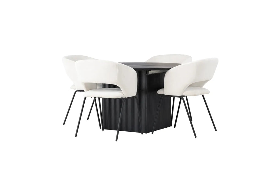 Spisestol 2-pakk + Rundt spisebord ⌀130 – offwhite og svart