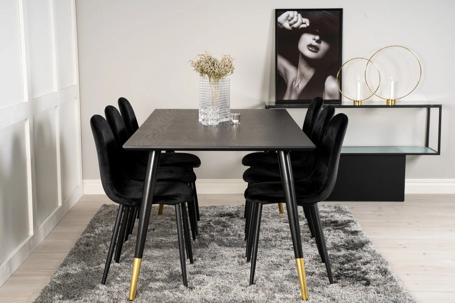Spisegruppe Dipp & Polar 180 x 90 med 2-pakk spisestoler – svart