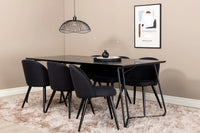 Spisegruppe Petra & Velvet rektangulært spisebord 190 x 90 + 2-pakk spisestoler – svart